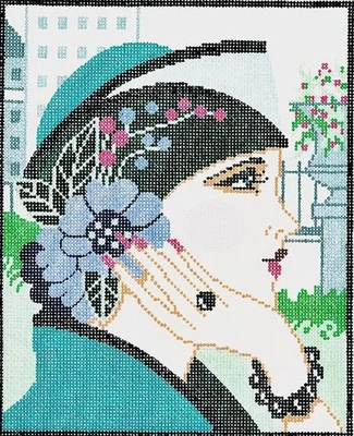 Needlepoint Handpainted Lee Vogue Girl Teal 8x10 - Image 1 of 4
