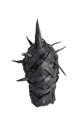 Black Leather Spiked Gimp Hood | Strapped Full Face Fetish & Cosplay Mask - Image 1 of 4