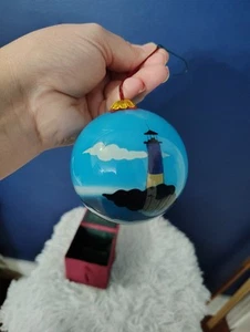 Faro adorno vidrio pintado a mano casa de Navidad - Imagen 1 de 4