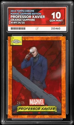 2024 Topps Chrome Marvel Sapphire Professor Xavier Orange /25 ACE 10 GEM MINT - Image 1 of 4