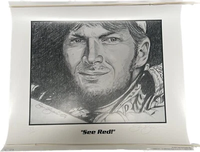 Dale Earnhardt Jr. Mini "See Red" Original #28/100 Firmado Sam Bass Print! 16X18 Foto 1 de 4