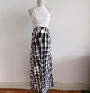 vintage black and white gingham check halter maxi dress halter boho - Picture 1 of 12