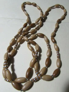 VINTAGE 1970's 48" brown/tan plastic beaded necklace - Picture 1 of 5