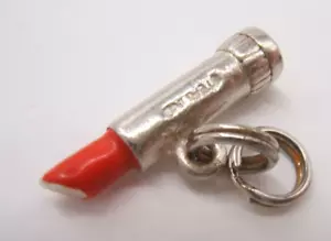 VTG STERLING SILVER CHARM TUBE OF RED LIPSTICK SIGNED MK - Picture 1 of 3