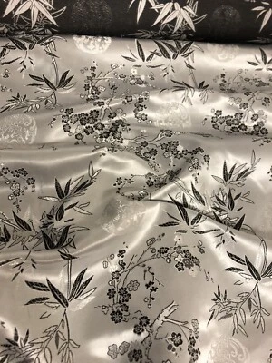 1 mtr silver floral blossom oriental chinese brocade fabric..45” wide (114cm) - Image 1 of 4