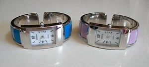 Women's silver finish with colors Bangle Cuff Dress Up Or Casual Fashion Watch - Picture 1 of 12