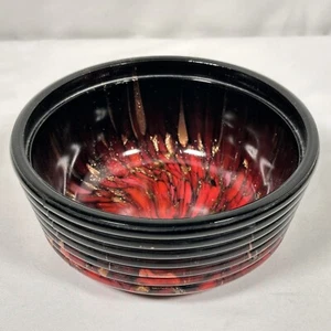 Vintage Murano Vincenzo Nason Bowl Glass Red Black Gold Aventurine Swirls C - Picture 1 of 8