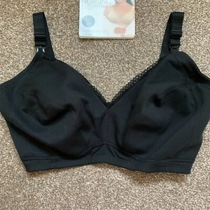 NEW M & S Cotton FULL CUP Black NURSING BRA 36F Maternity Supersoft No Wire B355 - Picture 1 of 8