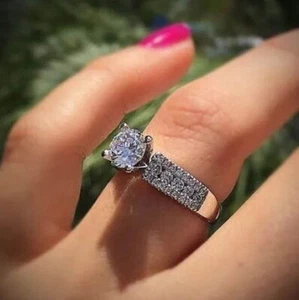 Solitaire 2Ct Round Cut Lab Created Diamond Engagement Ring 14k WhiteGold Plated - Picture 1 of 6