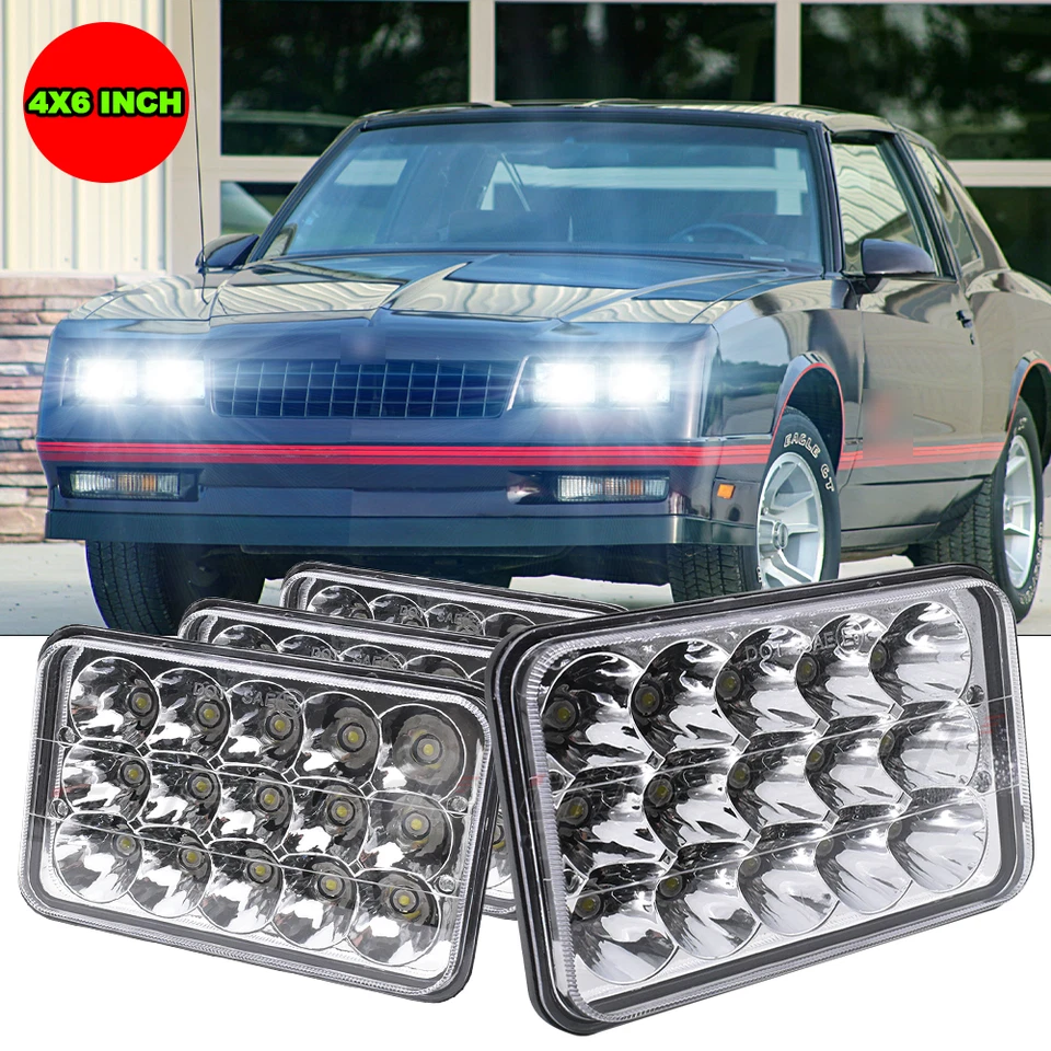 Fit 雪佛兰 Monte Carlo SS 1980 - 1988 4 件 4x6 英寸 LED 车头灯 高低光束 — 第 1/4 张图片
