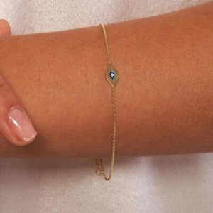 "Mini Pulsera Dorada Amarillo Sólido Oro Real Mal de Ojo de 14K Ajustable;e 7""-7.5" - Imagen 1 de 3
