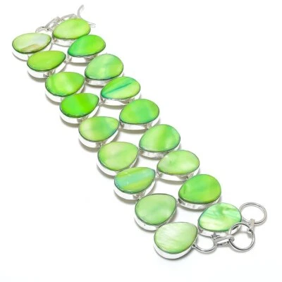 Green Mother Of Pearl Gemstone 925 Sterling Silver Bracelet 7-8" Gift for Her F6 - Image 1 of 3