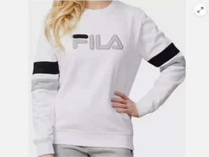 Fila Women's Fleece Sweatshirt Logo Crew Neck Rib Collar Pullover(White M)NWOTD - Picture 1 of 1