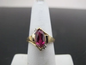 MARQUISE Lab Created RUBY Tiny DIAMOND Accent 10k Yellow Gold Bypass Ring - Picture 1 of 6
