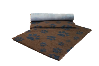 VETFLEECE Non Slip Pile Fleece Vet Bedding Roll  Brown with Charcoal Multi Paws - Image 1 of 3