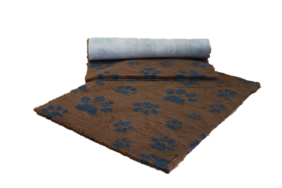 VETFLEECE Non Slip Pile Fleece Vet Bedding Roll  Brown with Charcoal Multi Paws - Image 1 of 3