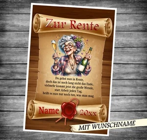 Urkunde Karte Rente  Ruhestand A4 individuell mit Namen Geschenk Glückwunsch D54 - Bild 1 von 1