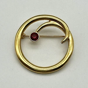 Broche circular único en tono dorado rojo profundo cristal austriaco - total = 1,5"" de diámetro - Imagen 1 de 3