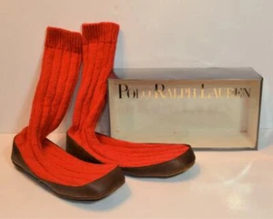 Polo Ralph Lauren rote Strick hohe Booties Hausschuhe Gr. M 10,5” / 27 cm Neu mit Karton - Bild 1 von 2