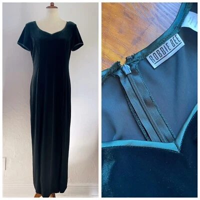 VTG 90s Robbie Bee Green Velvet Maxi Formal Party Prom Goth Witchy Sz 12 - Image 1 of 4