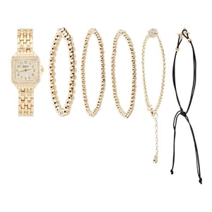 American Exchange Women's Shiny Gold Metal Analog Watch 26mm & Bracelets Set - Picture 1 of 2