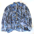 River Island Paisley Blue Ruffle Front Pearl Button Shirt Top Us 1X (Eu 22) Nwt