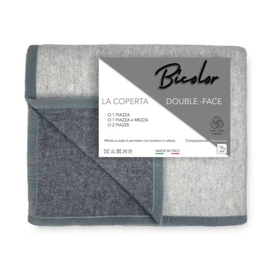 COPERTA BICOLOR in vera pura LANA vergine morbida e calda GRIGIO Melange - Image 1 of 4