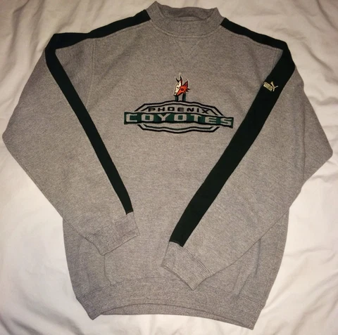 EUC Vtg NHL Phoenix Coyotes Team Apparel Puma Gray/Green Sewn Sweatshirt Mens M Cover