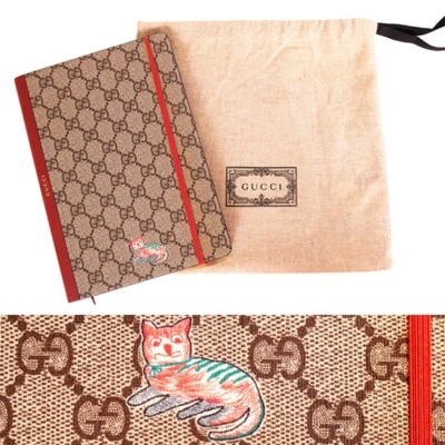 NUEVO CUADERNO DE PAPELERÍA $260 GUCCI Whimsy DERPY CAT GG Supreme de lona recubierta nuevo con etiquetas Foto 1 de 4