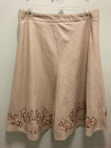Apostrophe A-Line Midi Skirt Size 10 Petite Floral Tan Embellished & Lined - Picture 1 of 6