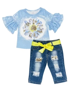 DAISY BLEACHED DENIM CHEETAH CAPRI OUTFIT INFANT - TODDLER - Picture 1 of 1