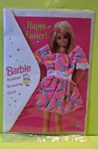Barbie Fashion Greeting Card says Happy Easter With Easter Pink Dress w/ Chicks - Picture 1 of 3