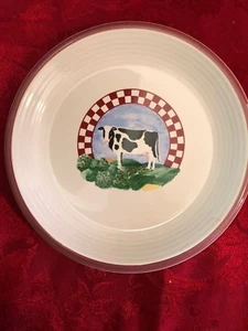 Century Stoneware Cow Salad Plate Made in Thailand 8 in diam  Terracotta Trim - Picture 1 of 3