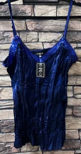 90s Y2K Vintage Navy Rayon Sequin Cami Size 14 UK - Picture 1 of 4