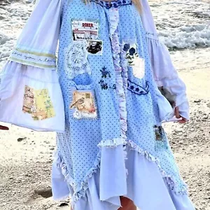 OOAK handcrafted duster with ruffles, kittens, antique lace, and embroidery - Picture 1 of 14