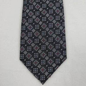 David Donahue Gray Foulard Squares 100% Silk Neck Tie Designer Classic - Picture 1 of 8