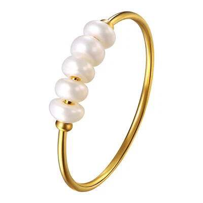 Alianza de boda apilable de perlas de acero inoxidable chapado en oro de 1 mm para mujer talla 5-9 Foto 1 de 4