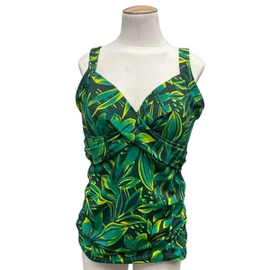 NWT Lands End Swim Top Green Tropical Floral Tankini Swimsuit 12D Underwire - Picture 1 of 12