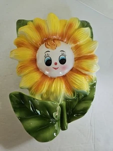 SELTENE große Vintage anthropomorphe Sonnenblumen Wandtasche Made in Japan - Bild 1 von 9