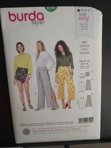 Burda  Sewing Pattern 6199 Misses’ Casual Pull-on Trousers & Shorts Easy 8-18 - Picture 1 of 3