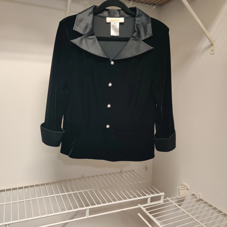 Chaqueta de Noche con "Estrás Bling" Formal, Fiesta Negro Terciopelo Satinado Talla 8 Foto 1 de 4