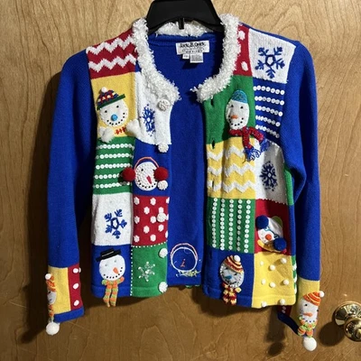 Cárdigan Suéter Vintage Jack B Quick Mujer Talla Pequeña Feo Parche Navidad Foto 1 de 4