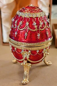 Juwel - Jere Schmuck Gold und Rot Emailliert Musik Ei Ring Box Samt gefüttert Echtheitszertifikat - Bild 1 von 9