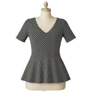 Cable & Gauge Peplum Top Womens M Black White Stripe Minimalist Classic Chic - Picture 1 of 9