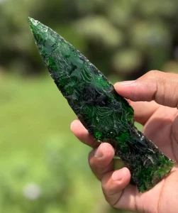Green Peridot Obsidian Spearhead 5"–6" | Hand-Knapped Crystal for Healing Gifts - Picture 1 of 5
