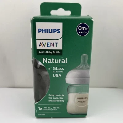 Avent GLASS Baby Bottle with Natural Response Nipple, USA made, Clear - 4 fl oz - Image 1 of 3