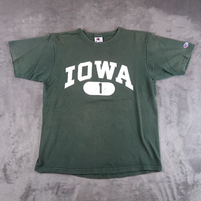 Vintage 90s Champion Iowa Green Short Sleeve T Shirt Size M Medium - Image 1 of 4