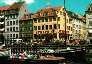Copenhagen Denmark Nyhavn Canal Night Lights Waterfront Chrome Postcard - Picture 1 of 2