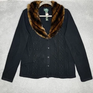 Vintage Lauren Ralph Lauren Kaninchenhaar Zopfmuster Strickjacke schwarz W Gr. L Wolle Kaschmir - Bild 1 von 12