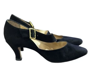 Zapatos de tacón de gamuza negros Calico vintage correa con hebilla para mujer talla 7 M - Imagen 1 de 7